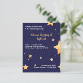 Blauer Glitzer und goldener Geburtstag Einladungspostkarte (Stehend Vorderseite)