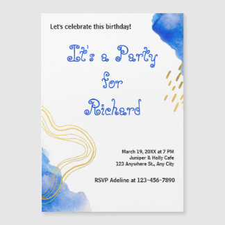 Blauer Glitzer und Goldgeburt Magneteinladung