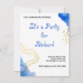 Blauer Glitzer und Goldgeburtstag Einladung (Rückseite)