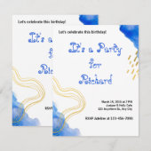 Blauer Glitzer und Goldgeburtstag Einladung (Vorne/Hinten)