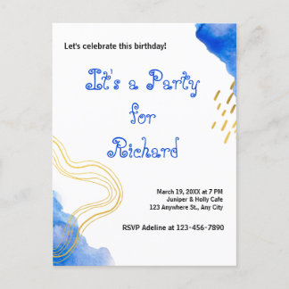 Blauer Glitzer und Goldgeburtstag Einladungspostkarte