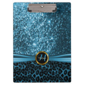 Blauer Glitzer und Leopard-Skin-Design Klemmbrett (Vorderseite)