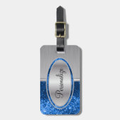 Blauer Glitzer und Metallpinsel Gepäckanhänger (Vorderseite vertikal)