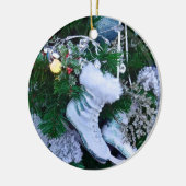 Blauer Glitzer und Pelzeis-Skate auf Weihnachtsbau Keramik Ornament (Links)