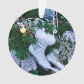 Blauer Glitzer und Pelzeis-Skate auf Weihnachtsbau Ornament (Vorderseite)
