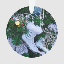 Blauer Glitzer und Pelzeis-Skate auf Weihnachtsbau Ornament