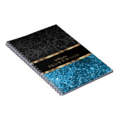 Blauer Glitzer und schwarzer Damast Notizblock (Rechte Seite)