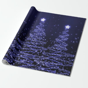 Blauer Glitzer-Weihnachtsbaum-Feiertag Geschenkpapier