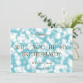Blauer Glitzer wirst du meine Bridesmaid sein Einladung (Stehend Vorderseite)