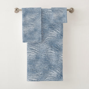Blauer Glitzer Zebra Print Badhandtuch Set