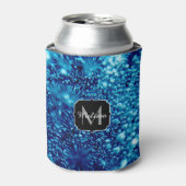 Blauer Glitzern Abstrakt gefrorene Blasen Monogram Dosenkühler (Kanne Vorderseite)