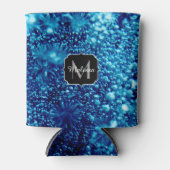Blauer Glitzern Abstrakt gefrorene Blasen Monogram Dosenkühler (Vorderseite)