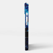 Blauer Glitzern Abstrakt gefrorene Blasen Monogram iPhone Hülle (Linke Seite)