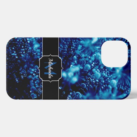 Blauer Glitzern Abstrakt gefrorene Blasen Monogram iPhone Hülle (Rückseite (Horizontal))