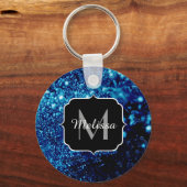 Blauer Glitzern Abstrakt gefrorene Blasen Monogram Schlüsselanhänger (Vorderseite)
