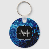 Blauer Glitzern Abstrakt gefrorene Blasen Monogram Schlüsselanhänger (Rückseite)