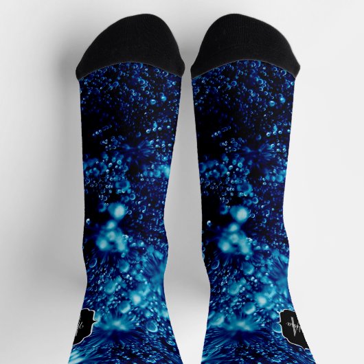 Blauer Glitzern Abstrakt gefrorene Blasen Monogram Socken (Oben)