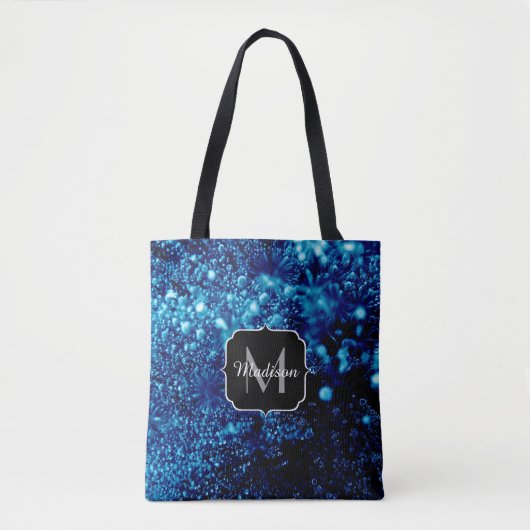 Blauer Glitzern Abstrakt gefrorene Blasen Monogram Tasche (Vorderseite)