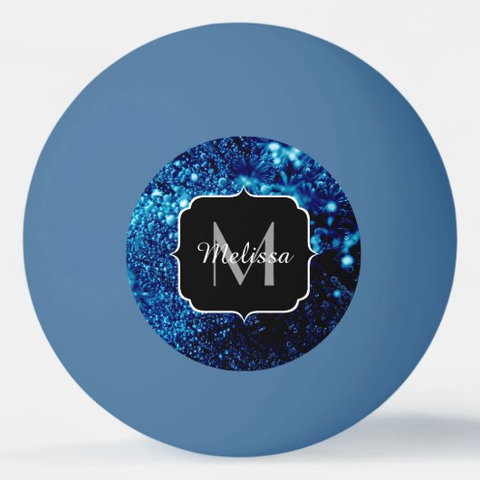 Blauer Glitzern Abstrakt gefrorene Blasen Monogram Tischtennisball (Vorderseite)