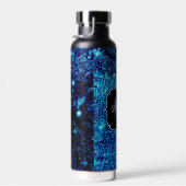 Blauer Glitzern Abstrakt gefrorene Blasen Monogram Trinkflasche (Rechts)