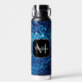 Blauer Glitzern Abstrakt gefrorene Blasen Monogram Trinkflasche (Vorne)