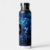 Blauer Glitzern Abstrakt gefrorene Blasen Monogram Trinkflasche (Links)