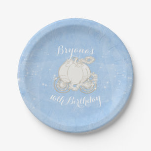 Blauer Glitzernder Kutschen Elegant Cinderella Par Pappteller