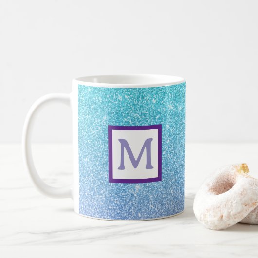 blauer glitzernder personalisierter Anfangsbuchsta Kaffeetasse (Mit Donut)