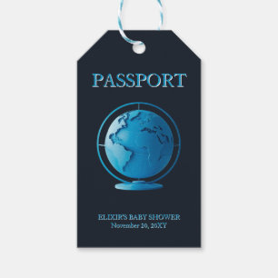 Blauer Globus Reisepass Baby Shower Geschenkanhänger