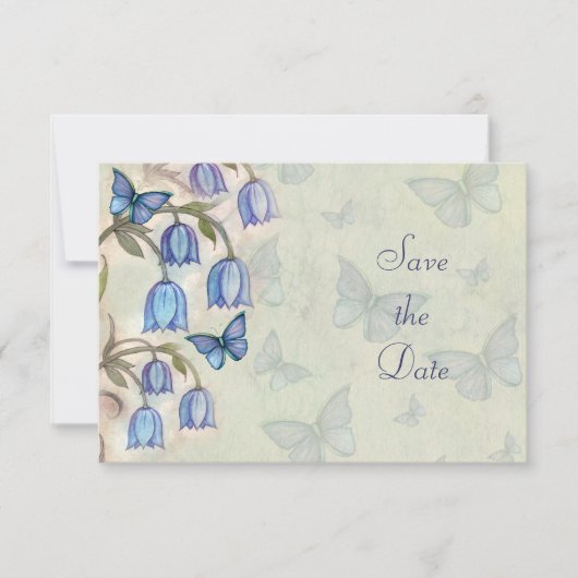 Blauer Glockenfrühling Schmetterlinge Save The Date (Vorderseite)