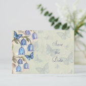 Blauer Glockenfrühling Schmetterlinge Save The Date (Stehend Vorderseite)