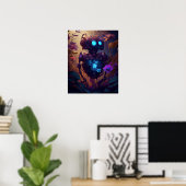 Blauer Glow Robot & Lila Blumen Poster (Heimbüro)