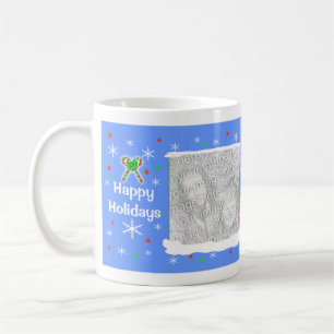 Blauer glücklicher Rahmen der Kaffeetasse
