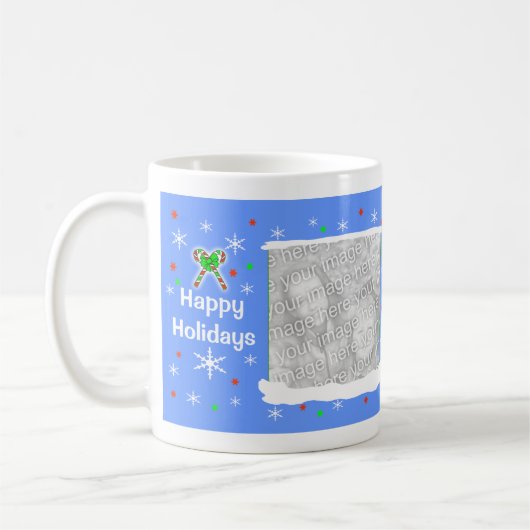 Blauer glücklicher Rahmen der Kaffeetasse (Links)