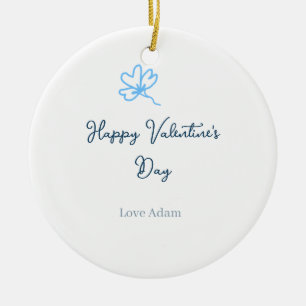Blauer glücklicher Valentinstag Liebesname Blumen Keramik Ornament