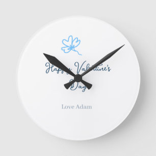 Blauer glücklicher Valentinstag Liebesname Blumen Runde Wanduhr