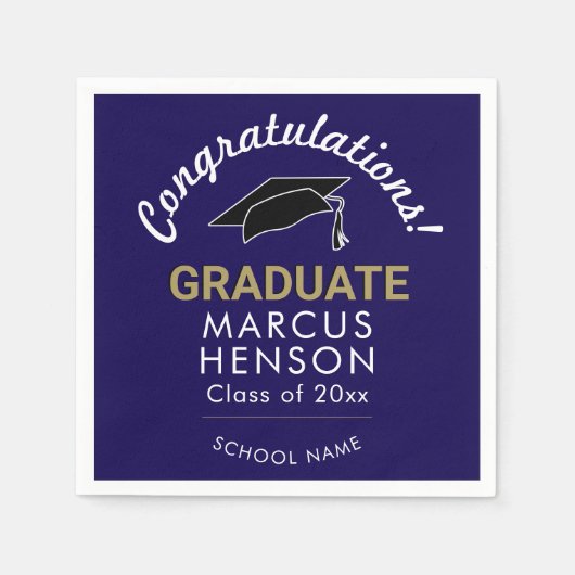 Blauer Glückwunsch Graduate Graduation Cap Serviette (Vorderseite)