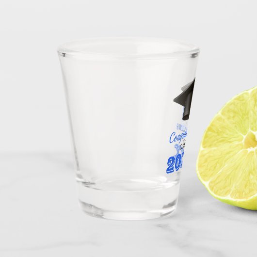 Blauer Glückwunsch Uni-Abschluss Schnapsglas (Links)