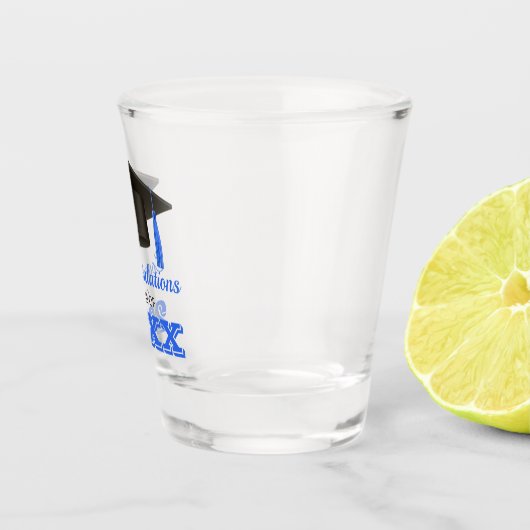 Blauer Glückwunsch Uni-Abschluss Schnapsglas (Rechts)