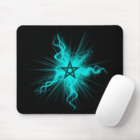 Blauer glühender Neonpentagram - heidnisches Mousepad (Mit Mouse)