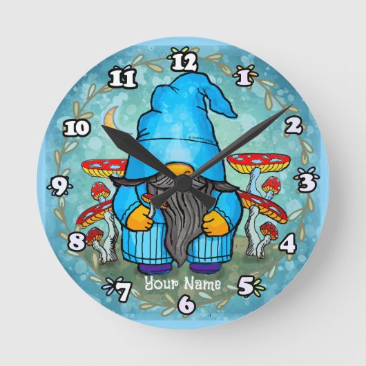 Blauer Gnom Runde Wanduhr (Vorderseite)