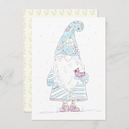 Blauer Gnome - Single Tafel Weihnachtskarte Mitteilungskarte (Vorne/Hinten)