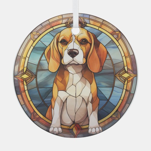 Blauer Gold Beagle Welpe Ornament Aus Glas (Vorderseite)
