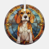 Blauer Gold Beagle Welpe Ornament Aus Glas (Rückseite)
