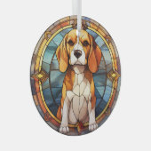 Blauer Gold Beagle Welpe Ornament Aus Glas (Vorderseite Rechts)