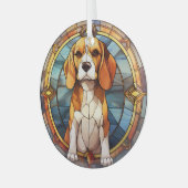 Blauer Gold Beagle Welpe Ornament Aus Glas (Vorderseite links)