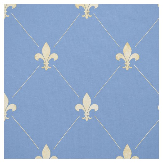 Blauer Gold Fleur-de-Lis (groß) Blau Stoff (Muster)