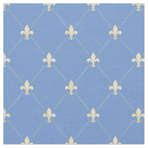 Blauer Gold Fleur-de-Lis (kleiner Maßstab) Blau Stoff