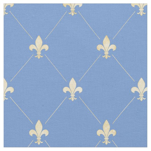 Blauer Gold Fleur-de-Lis (mittlerer Maßstab) Blau Stoff (Nahaufnahme)
