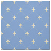 Blauer Gold Fleur-de-Lis (mittlerer Maßstab) Blau Stoff (Muster)